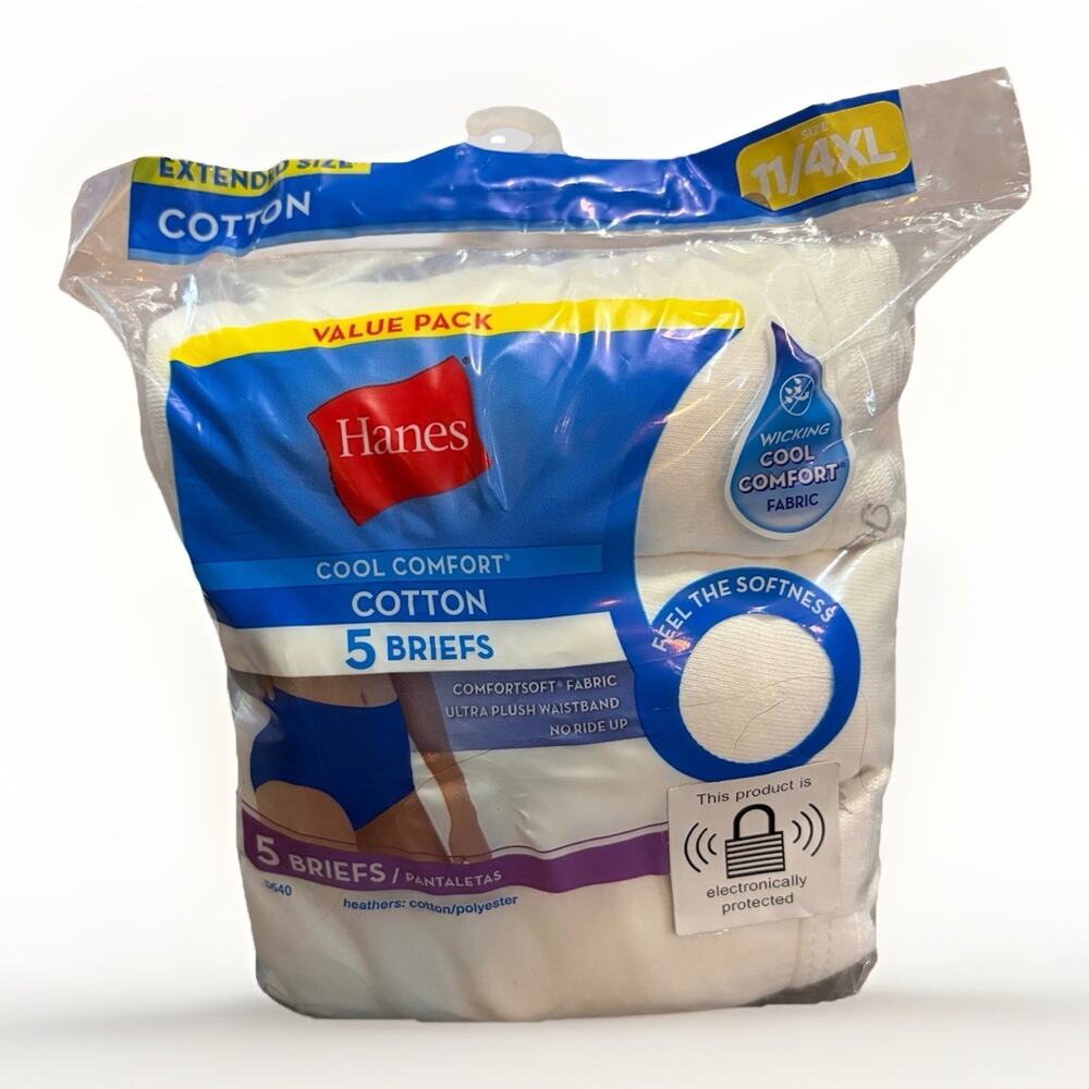 Hanes Cool Comfort Cotton Briefs Women Size 11 4XL White 5 Pack Tagless NEW